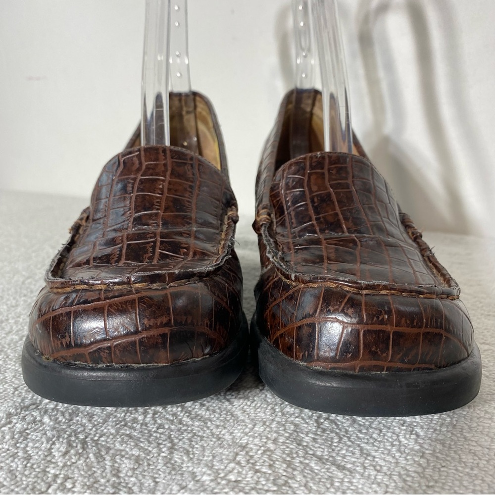 Vintage 90s Skechers Brown Croc Embossed Faux Leather Chunky Heeled Loafers 6.5 - Picture 13 of 14